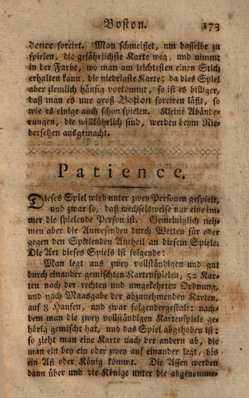 The 1788 German book Das Neue Königliche l’Hombre details the game of Patience