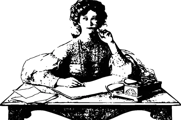 drawing of woman at table thinking